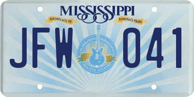 MS license plate JFW041