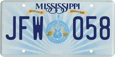 MS license plate JFW058