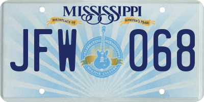 MS license plate JFW068