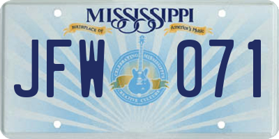 MS license plate JFW071