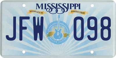 MS license plate JFW098
