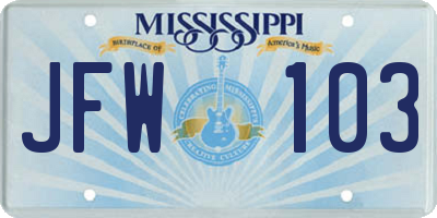 MS license plate JFW103