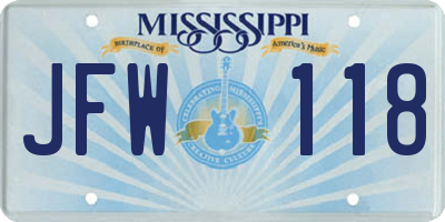 MS license plate JFW118