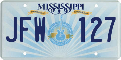 MS license plate JFW127