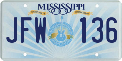 MS license plate JFW136