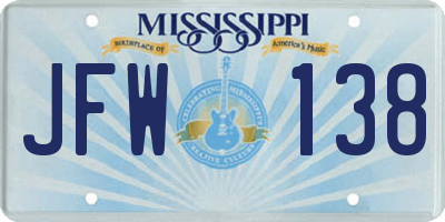 MS license plate JFW138