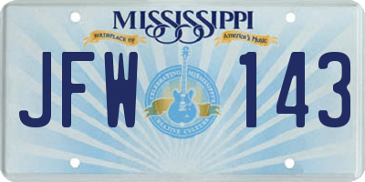 MS license plate JFW143
