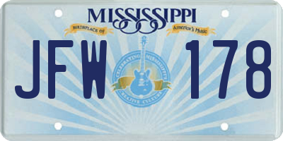 MS license plate JFW178