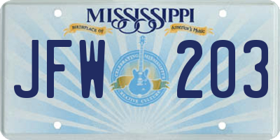 MS license plate JFW203