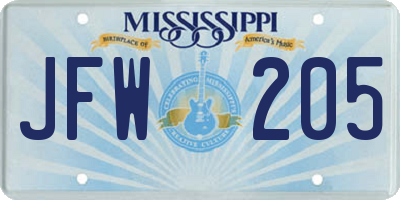 MS license plate JFW205
