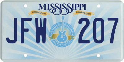 MS license plate JFW207