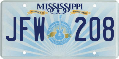MS license plate JFW208