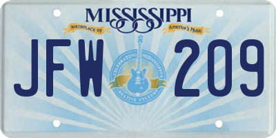 MS license plate JFW209