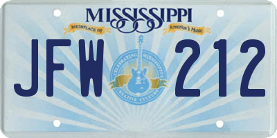 MS license plate JFW212