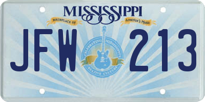 MS license plate JFW213