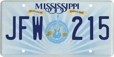MS license plate JFW215