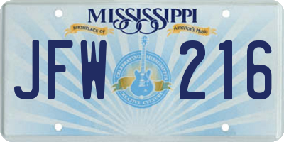MS license plate JFW216