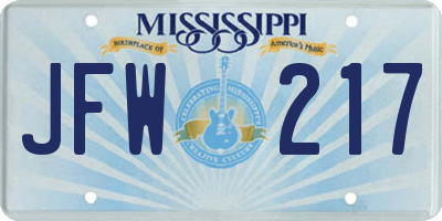 MS license plate JFW217