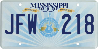 MS license plate JFW218