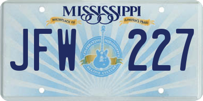 MS license plate JFW227