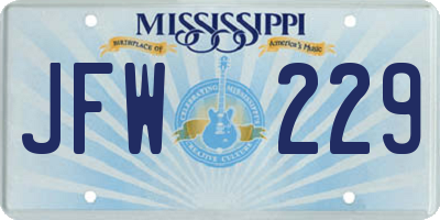 MS license plate JFW229