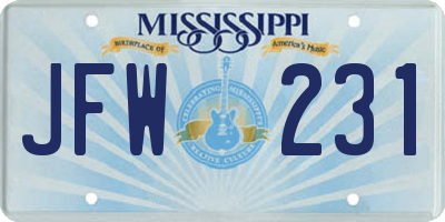 MS license plate JFW231