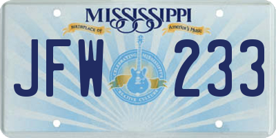 MS license plate JFW233