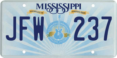 MS license plate JFW237