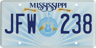 MS license plate JFW238