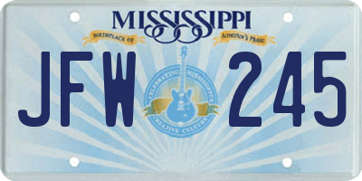 MS license plate JFW245