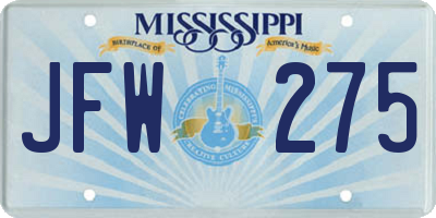 MS license plate JFW275