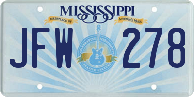 MS license plate JFW278