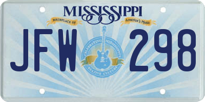 MS license plate JFW298