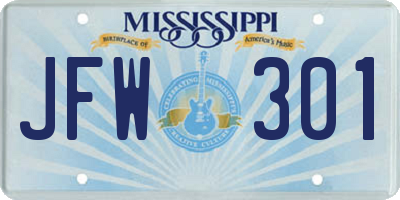 MS license plate JFW301