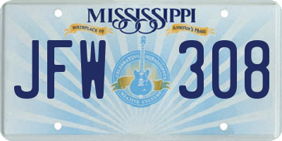 MS license plate JFW308