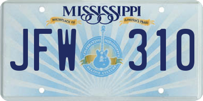 MS license plate JFW310