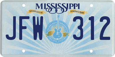MS license plate JFW312