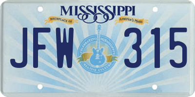 MS license plate JFW315