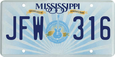 MS license plate JFW316