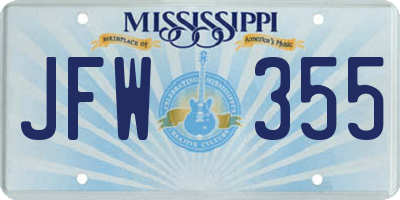 MS license plate JFW355