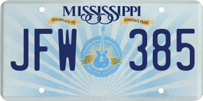 MS license plate JFW385