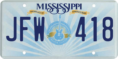 MS license plate JFW418