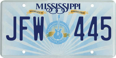 MS license plate JFW445