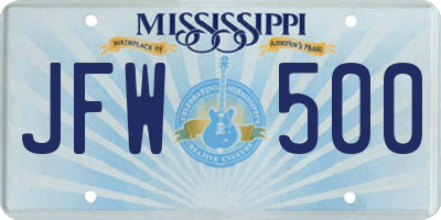 MS license plate JFW500