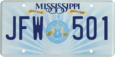 MS license plate JFW501