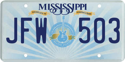 MS license plate JFW503