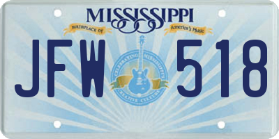MS license plate JFW518