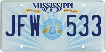 MS license plate JFW533