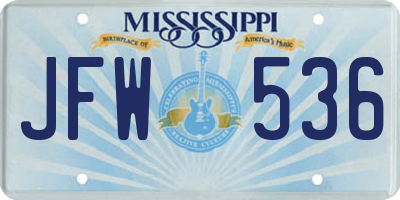 MS license plate JFW536