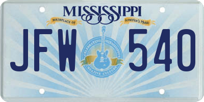 MS license plate JFW540